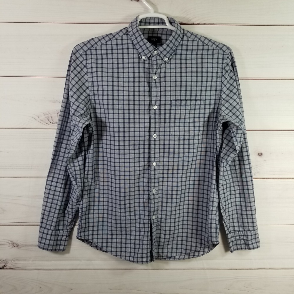 J. Crew Factory Button Front Shirt Mens Size M Blue Gray Checked Casual.